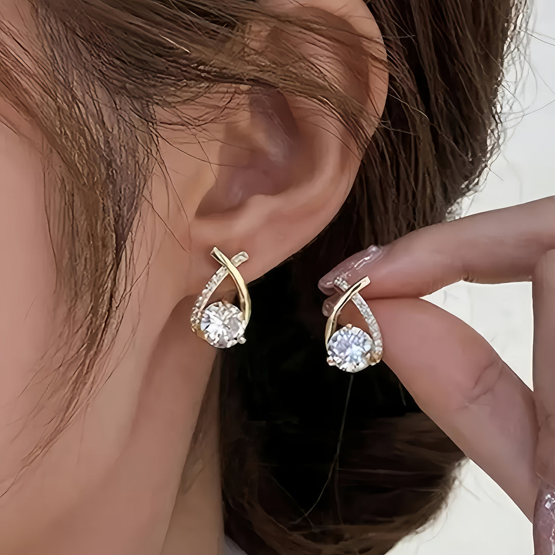 Gold Cross Earrings Adorned with Zirconia