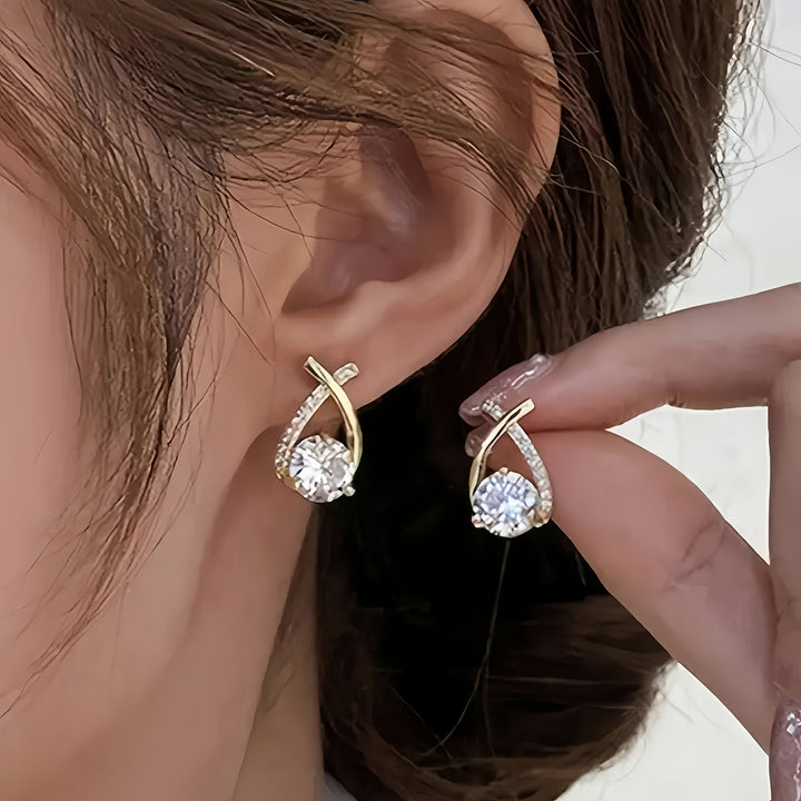 Gold Cross Earrings Adorned with Zirconia