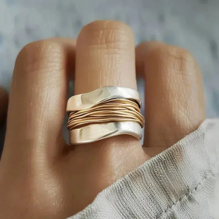 Silver Ring Adorned with Gold Thread