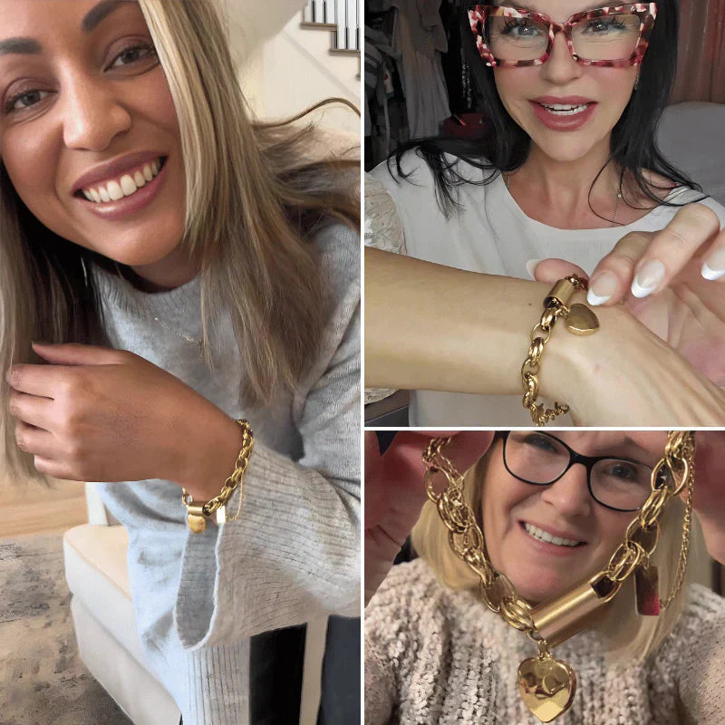 Heart-Shaped Golden Charm Bracelet