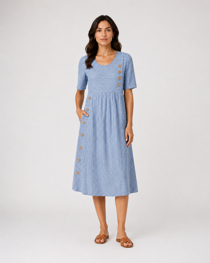 Lillian™ | Robe midi boutonnée à rayures Harbour