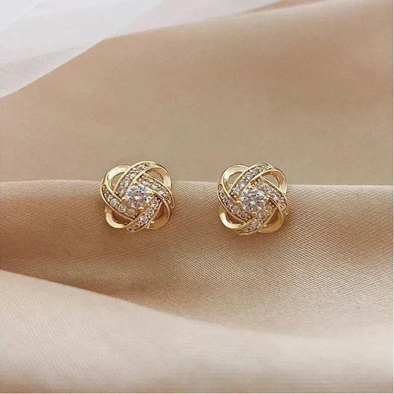 Crystal-Embellished Golden Spiral Earrings