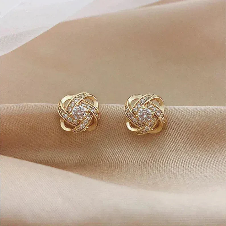 Crystal-Embellished Golden Spiral Earrings