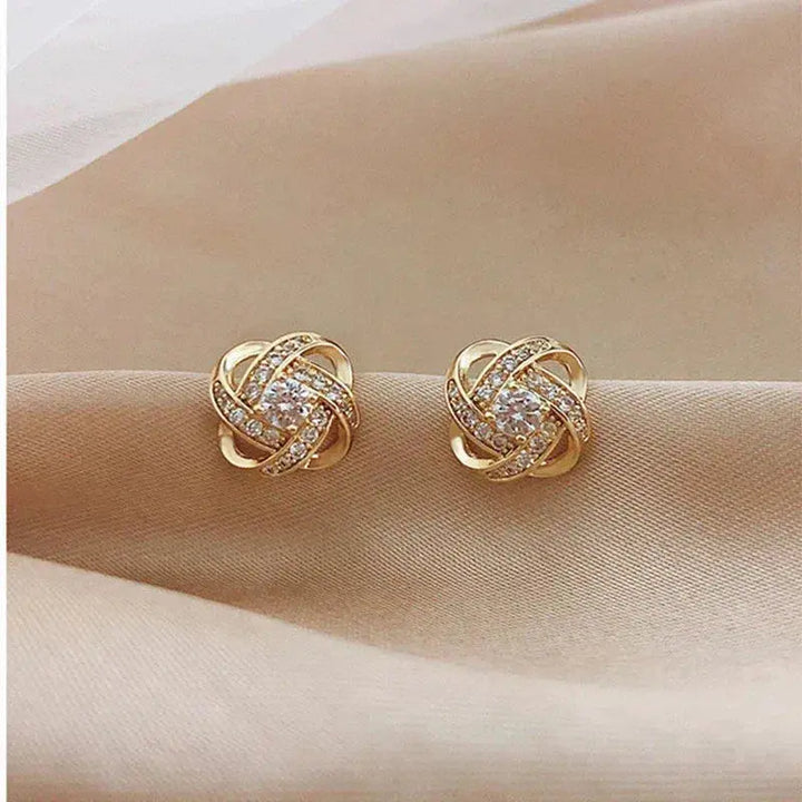 Crystal-Embellished Golden Spiral Earrings