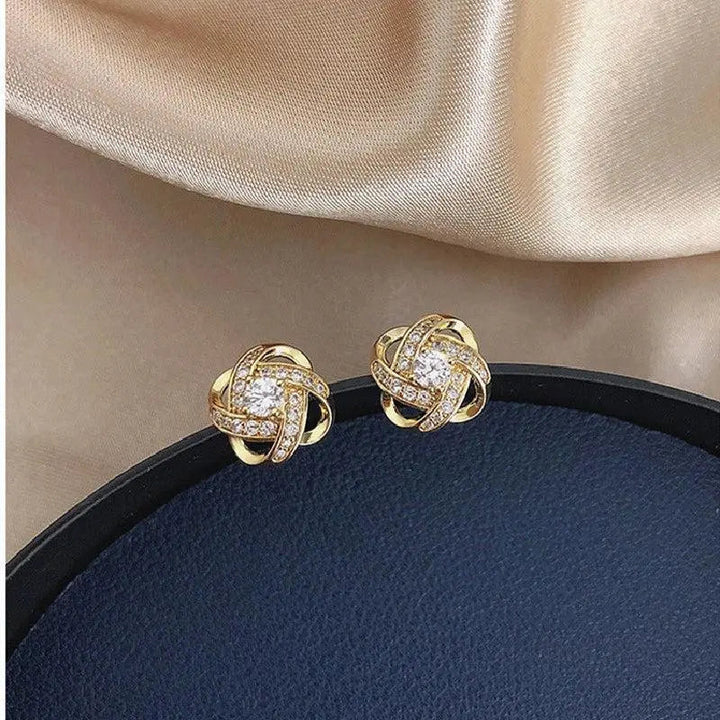 Crystal-Embellished Golden Spiral Earrings
