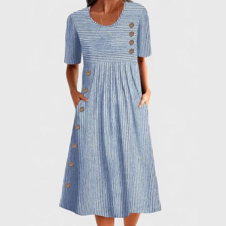 Lillian™ | Harbour Stripe Button Midi Dress