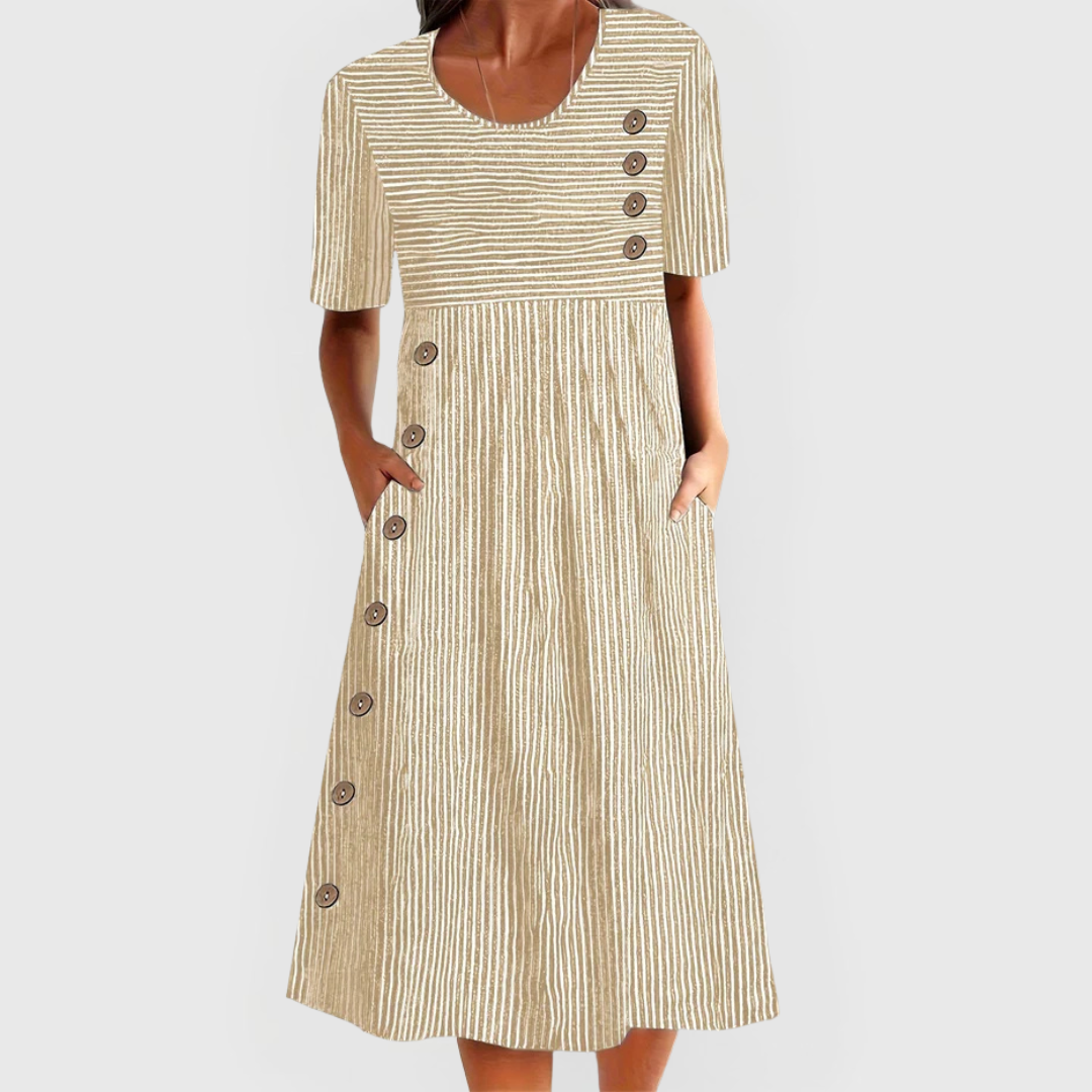 Lillian™ | Harbour Stripe Button Midi Dress
