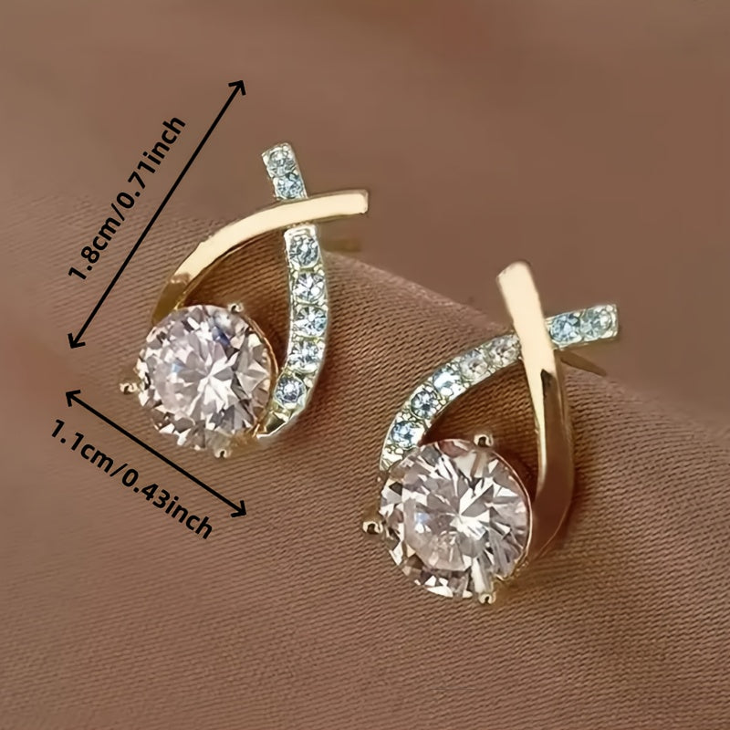Gold Cross Earrings Adorned with Zirconia