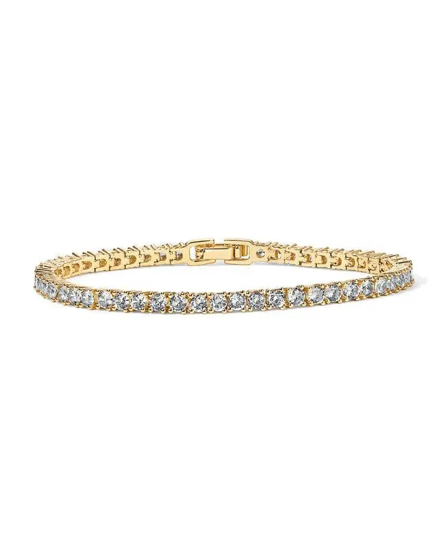 Radiant Gold Tennis Bracelet Adorned with Dazzling Crystals