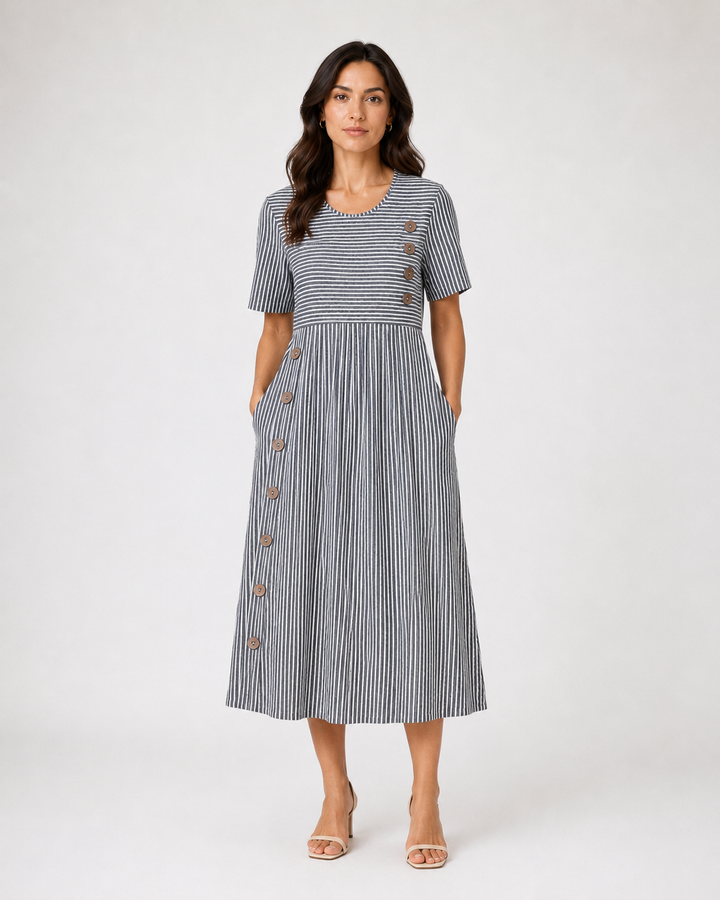 Lillian™ | Robe midi boutonnée à rayures Harbour