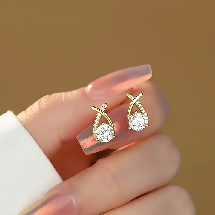 Gold Cross Earrings Adorned with Zirconia