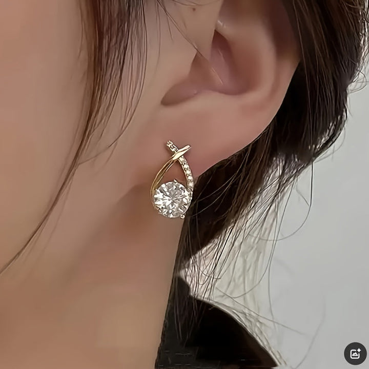 Gold Cross Earrings Adorned with Zirconia