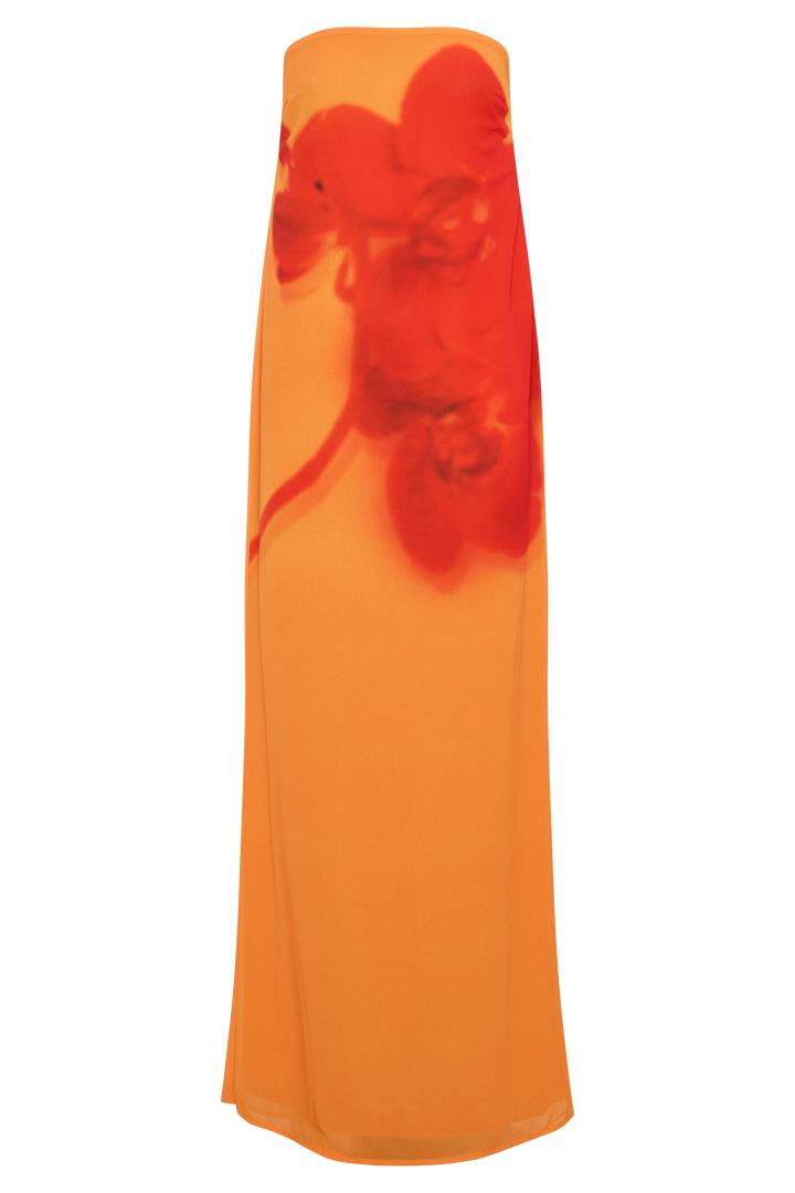 Amaya Strapless Chiffon Maxi Dress - Koi Orchid Print