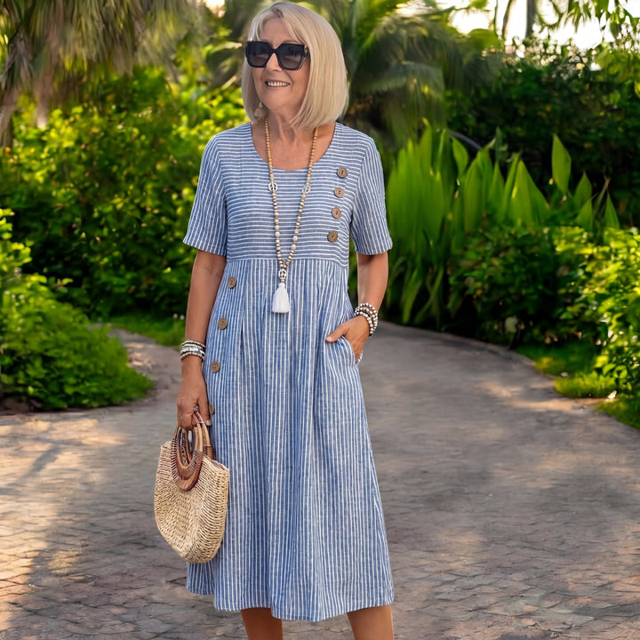 Lillian™ | Harbour Stripe Button Midi Dress