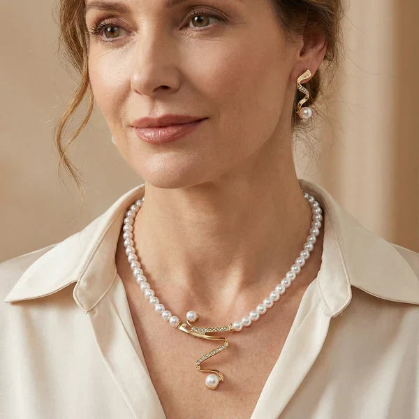 Natural Pearl Necklace and Earring Set