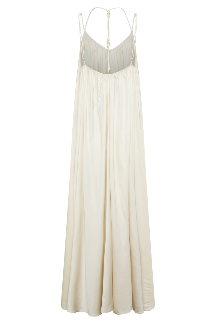 Adriana Satin Gathered Maxi Dress - Buttercream