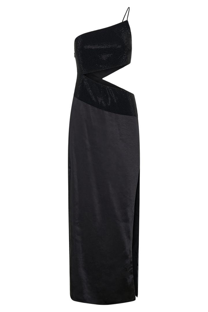 Athena One Shoulder Diamante Maxi Dress - Black