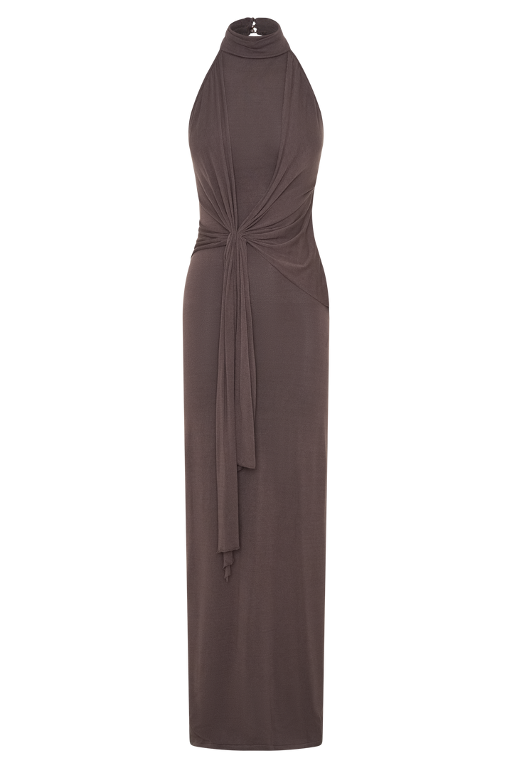 Cindylou Halter Knit Maxi Dress - Peppercorn