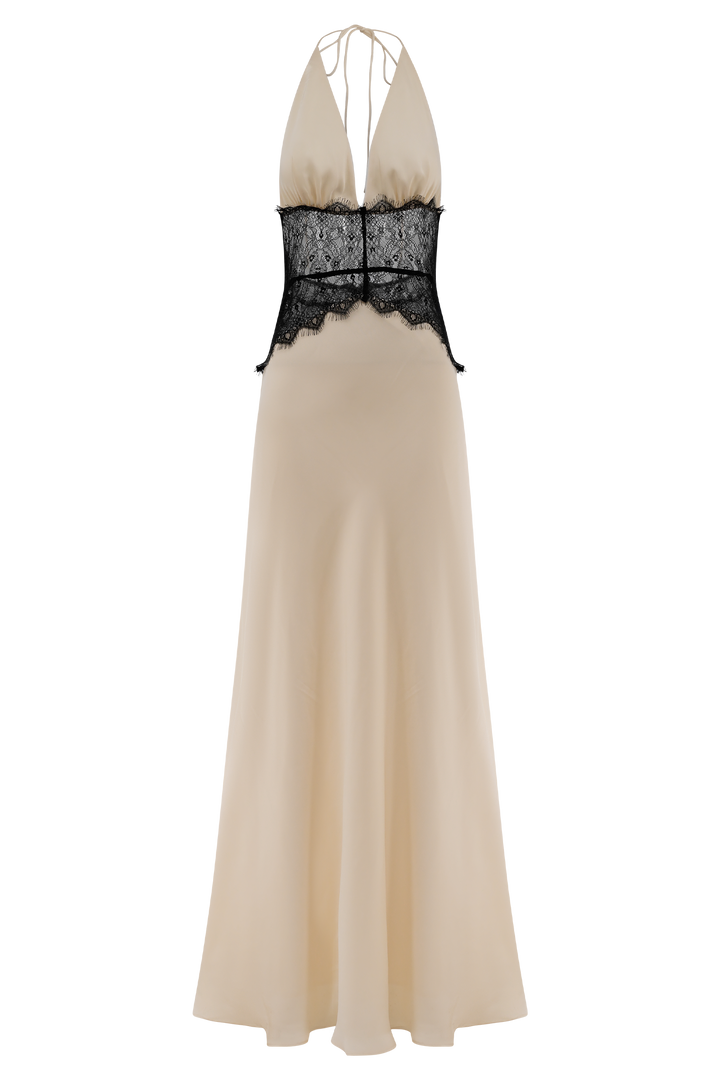 Dinah Lace And Satin Maxi Dress - Black/Ivory