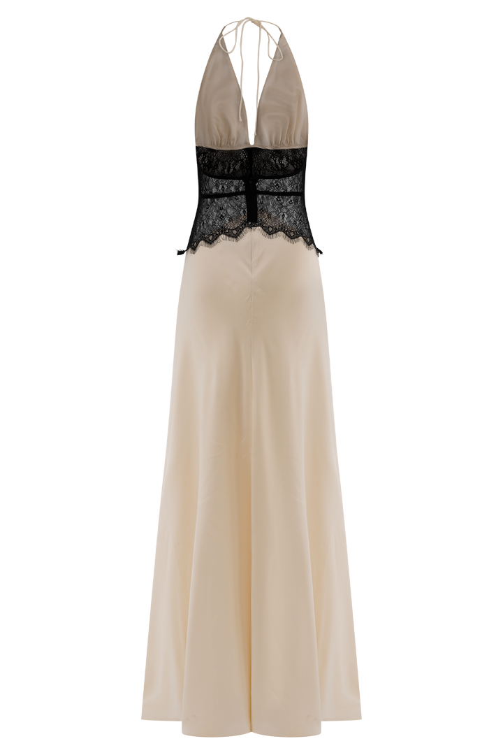 Dinah Lace And Satin Maxi Dress - Black/Ivory