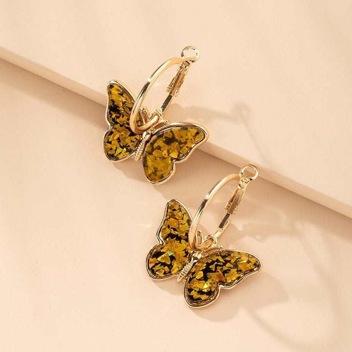 Multicolored Butterfly Golden Hoop Earrings