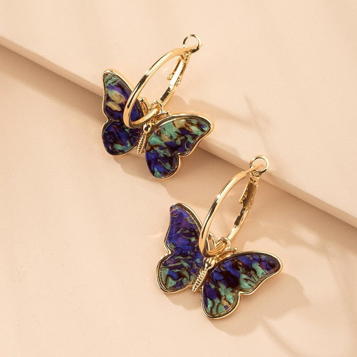 Multicolored Butterfly Golden Hoop Earrings