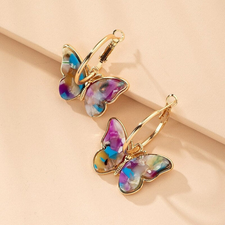 Multicolored Butterfly Golden Hoop Earrings
