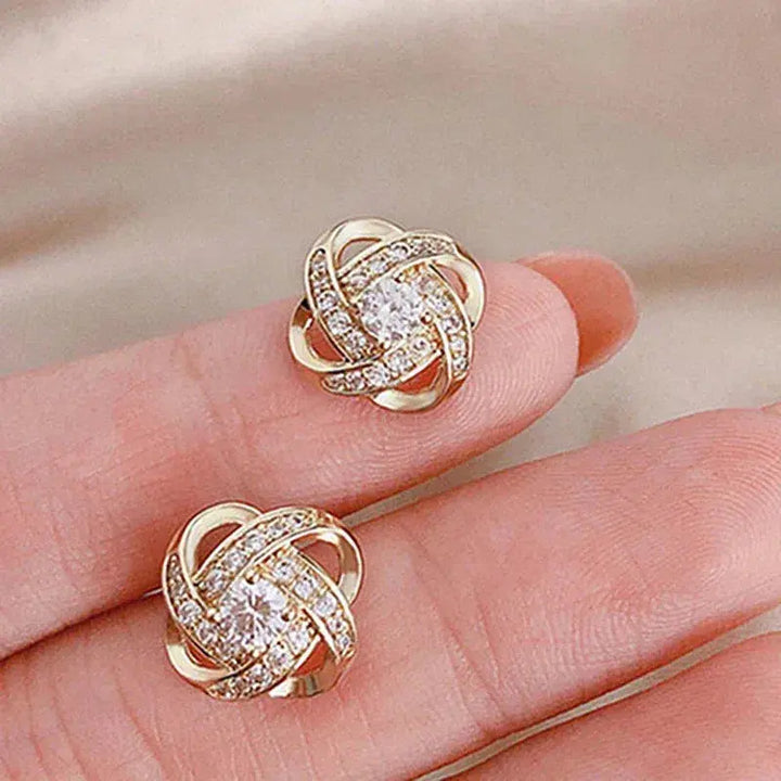Crystal-Embellished Golden Spiral Earrings