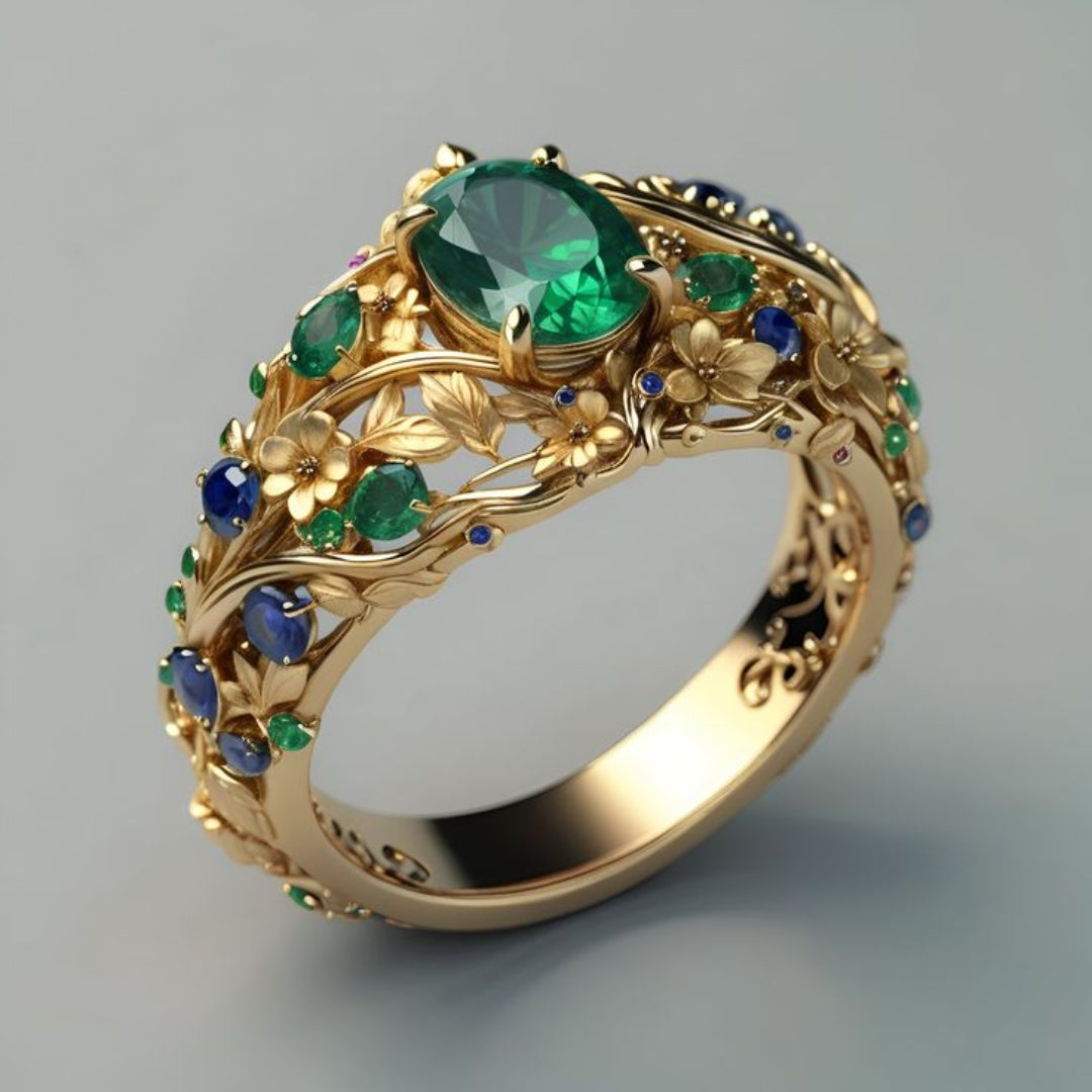 Elegant Emerald and Sapphire Luxe Ring
