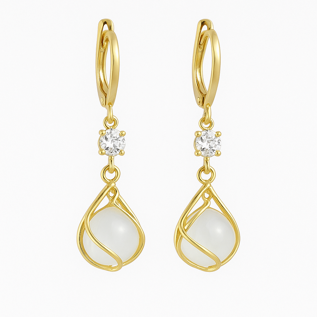 White Opal and Gold Dangle Earrings