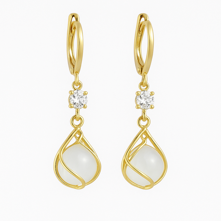 White Opal and Gold Dangle Earrings