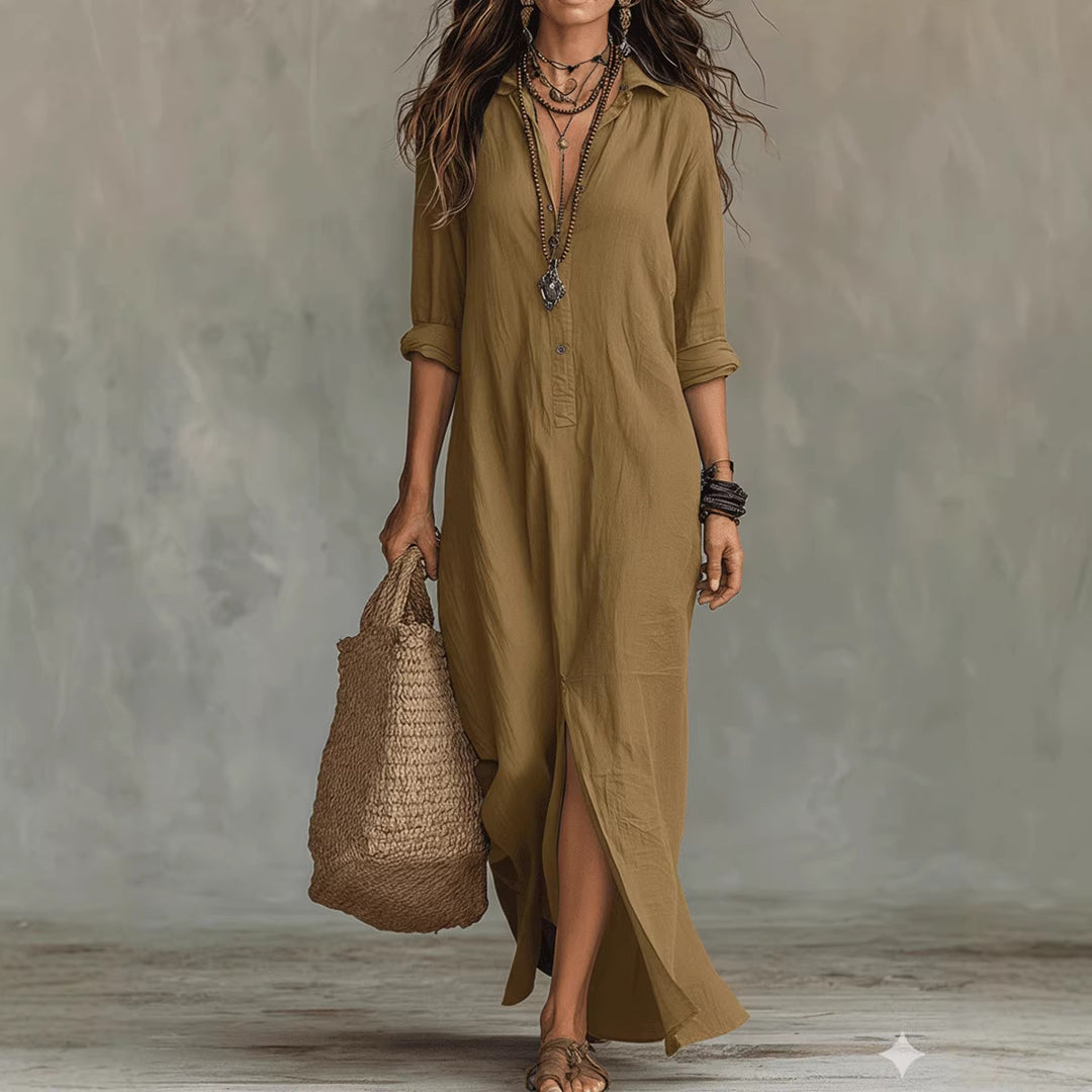 Harper™ | Bohemian Button-Front Maxi Dress