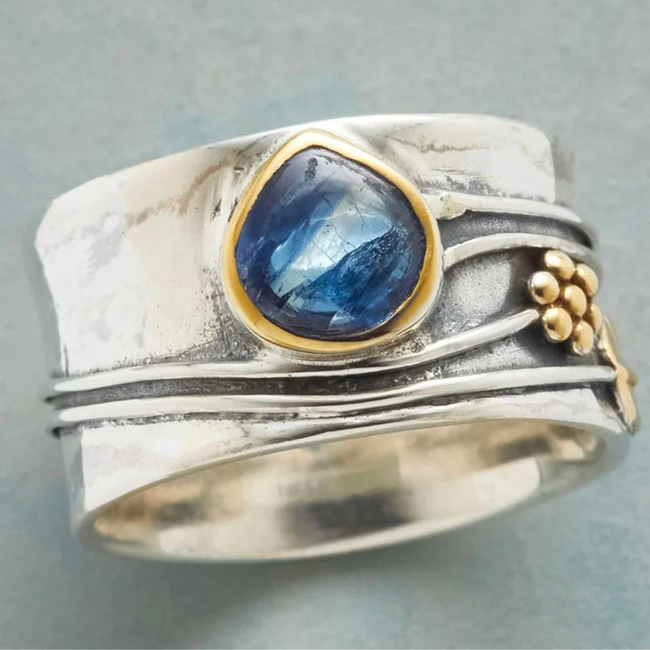 Antique-Inspired Gold-Plated Silver Ring with Blue Sapphire