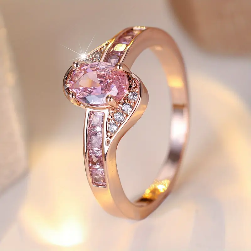 Pink Crystal Adorned Golden Ring