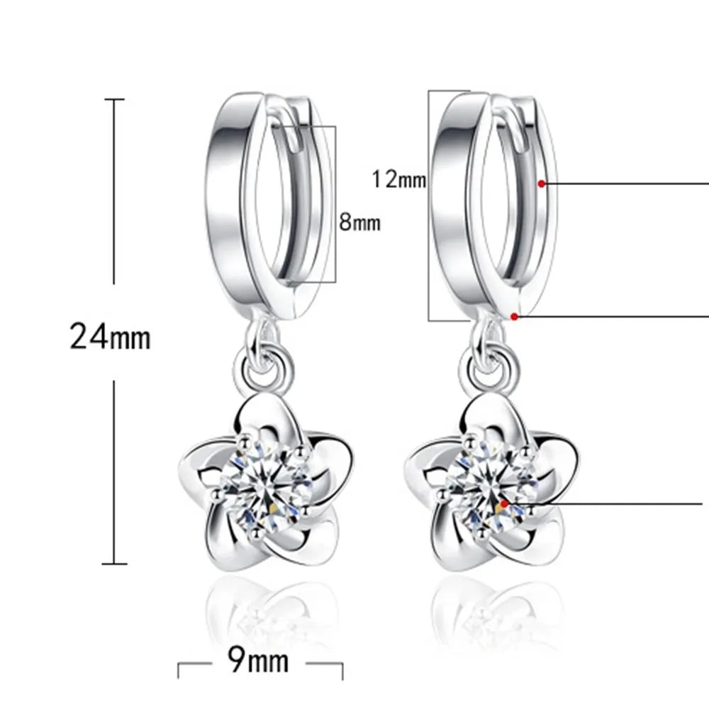 Purple and White Zirconia Silver Earrings