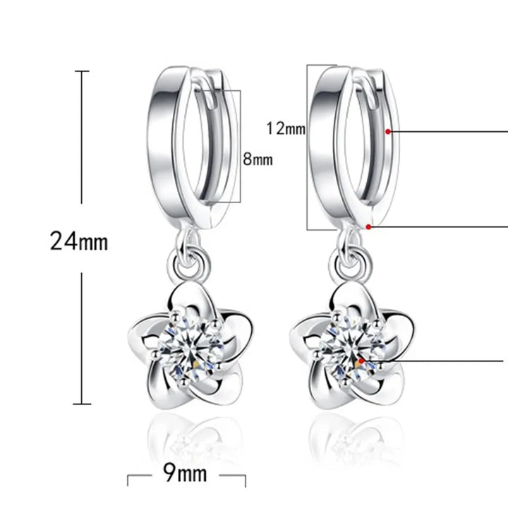 Purple and White Zirconia Silver Earrings