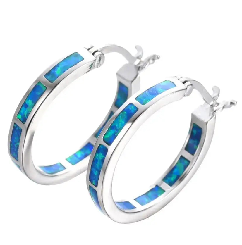 Stylish Circle Earrings Featuring Blue Fire Opal