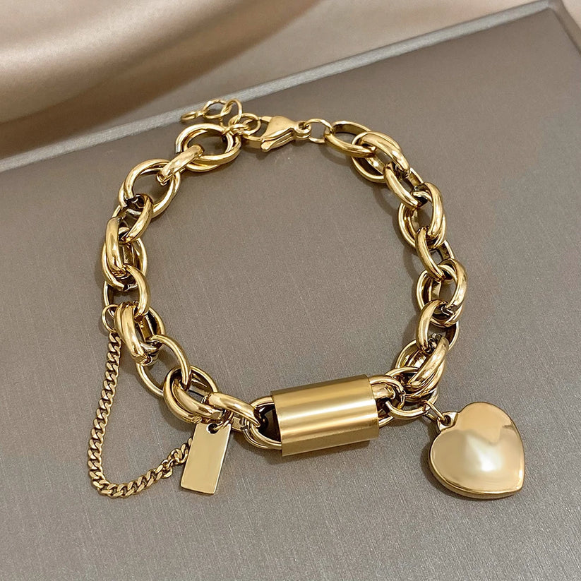 Heart-Shaped Golden Charm Bracelet