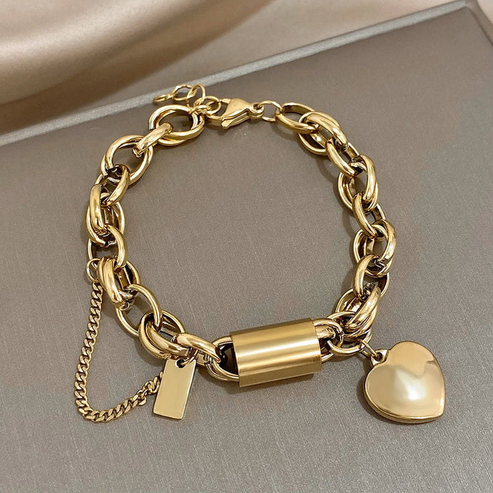Heart-Shaped Golden Charm Bracelet
