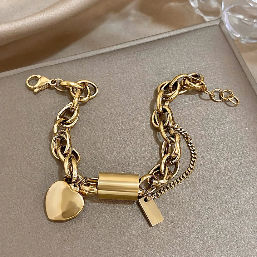 Heart-Shaped Golden Charm Bracelet