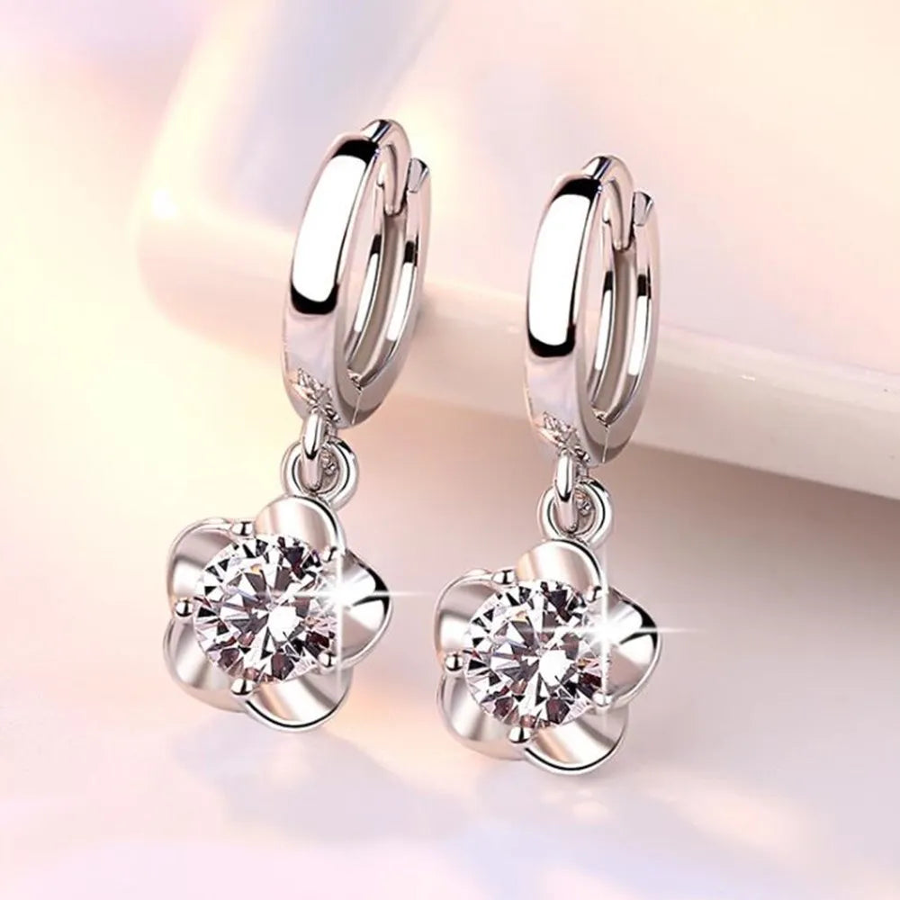 Purple and White Zirconia Silver Earrings