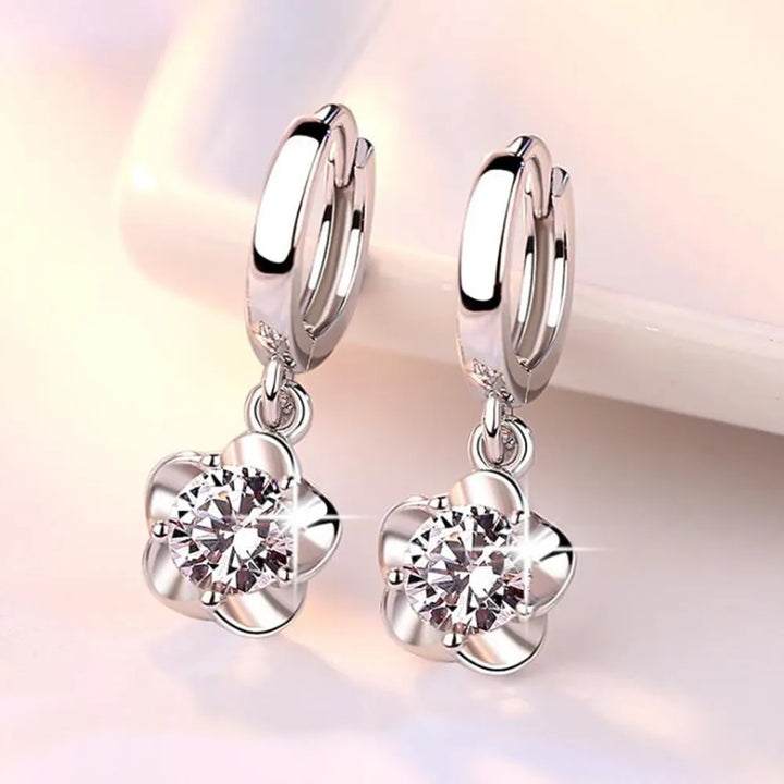 Purple and White Zirconia Silver Earrings