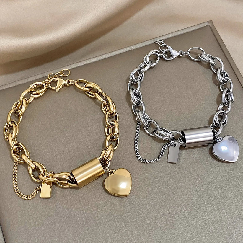 Heart-Shaped Golden Charm Bracelet