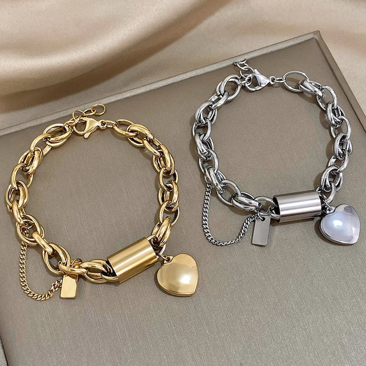 Heart-Shaped Golden Charm Bracelet
