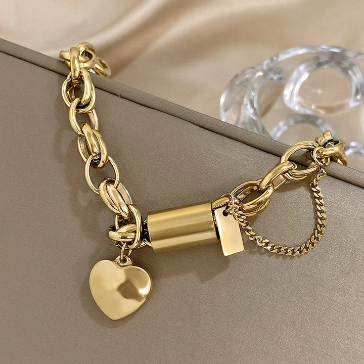 Heart-Shaped Golden Charm Bracelet