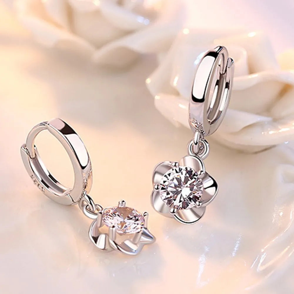 Purple and White Zirconia Silver Earrings