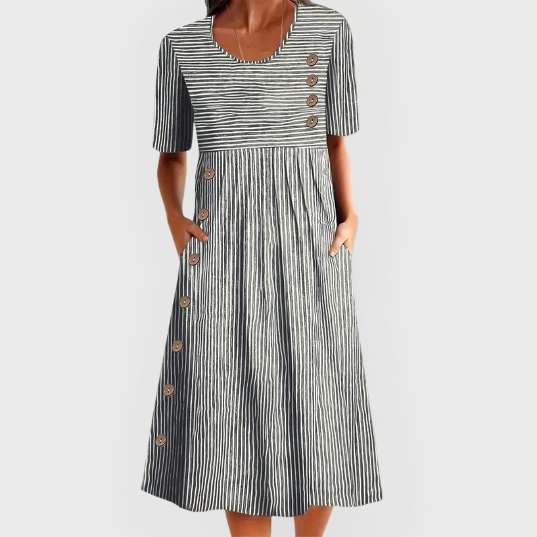 Lillian™ | Harbour Stripe Button Midi Dress