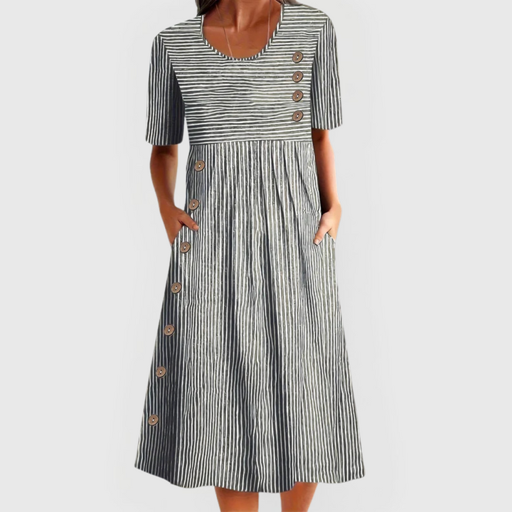 Lillian™ | Harbour Stripe Button Midi Dress