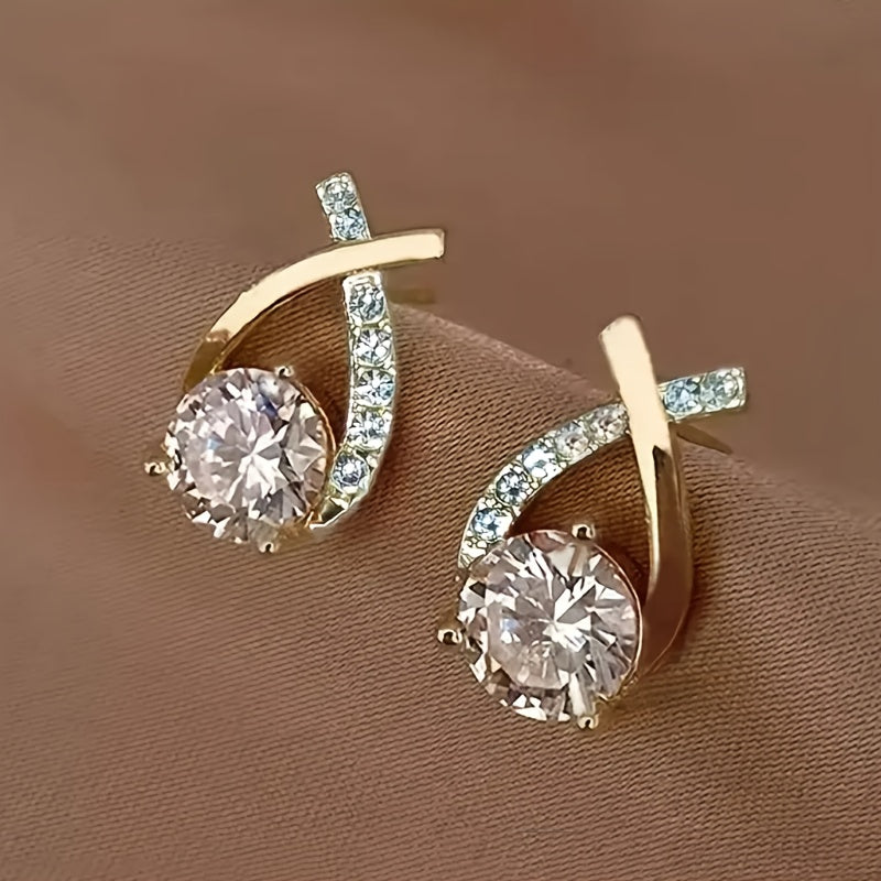 Gold Cross Earrings Adorned with Zirconia