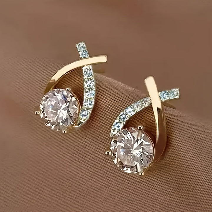Gold Cross Earrings Adorned with Zirconia